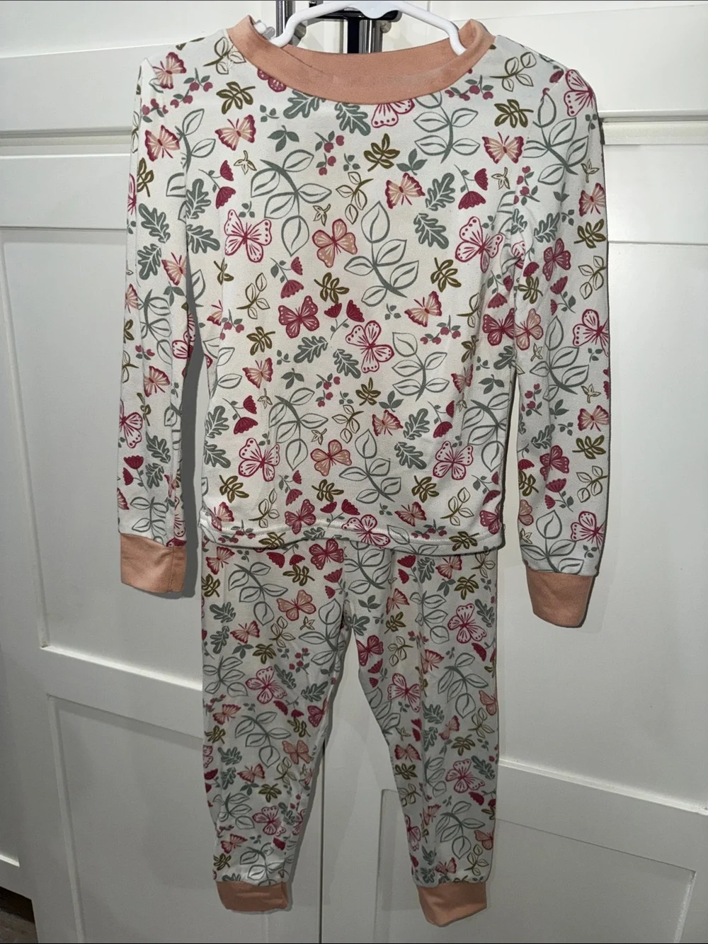 BearPaw Girls Floral & Butterfly Pajama Set - Pink and Green Accents